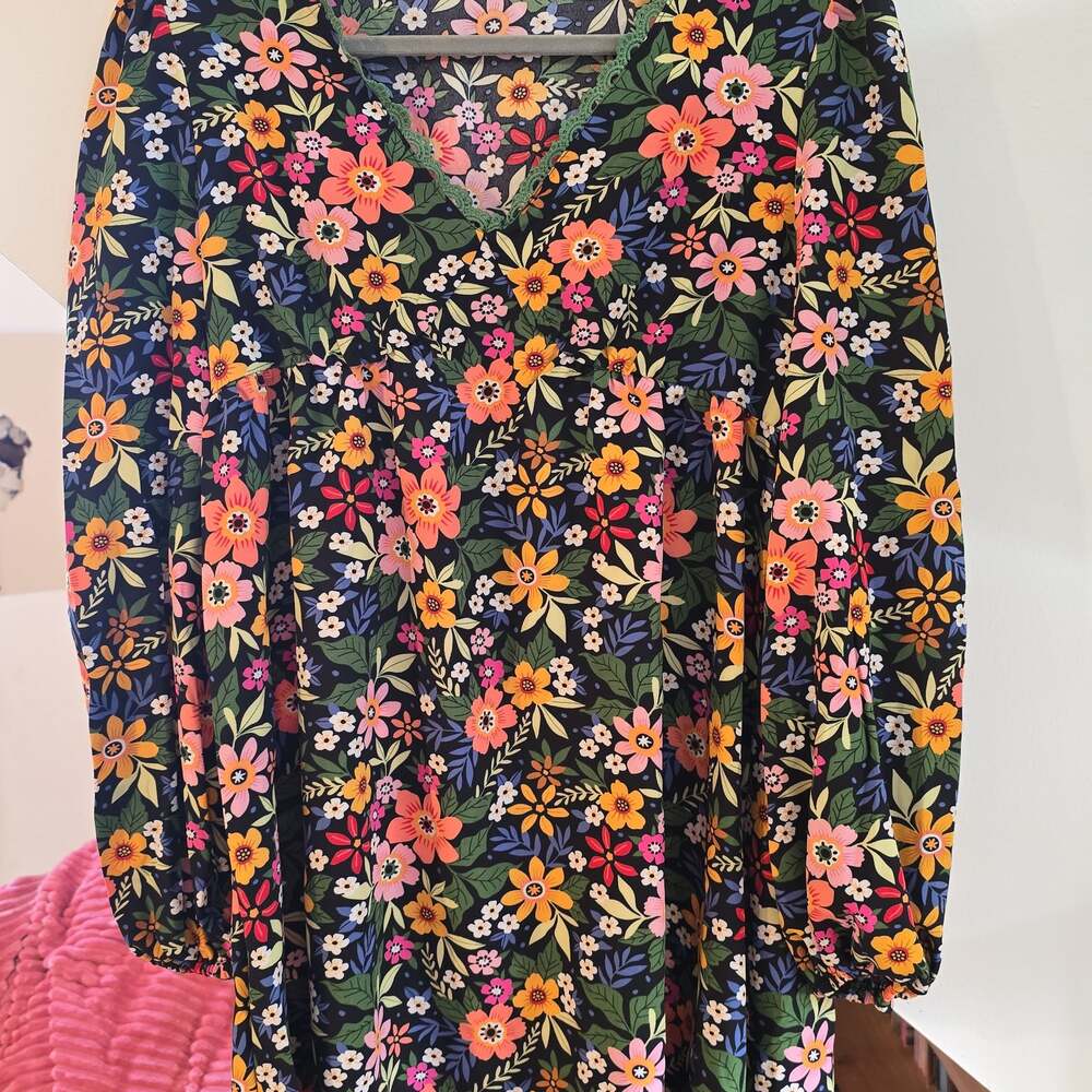 Shein Floral Tiered Long Sleeve Maxi Dress